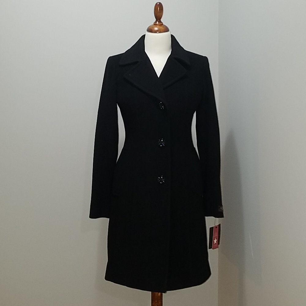 Anne Klein black cashmere blend coat NWT